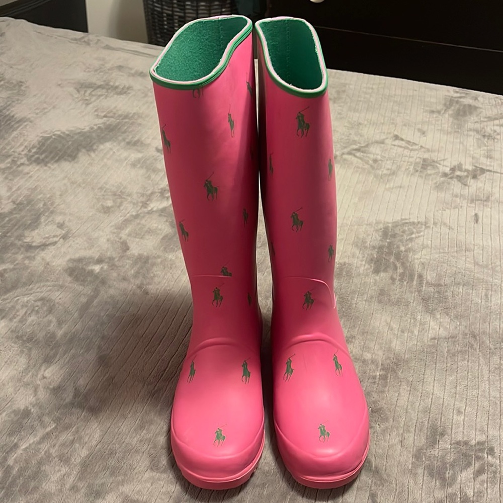 COPY - Polo by RalphLauren Pink & Green Rain Boots Size 7- very good condition/…